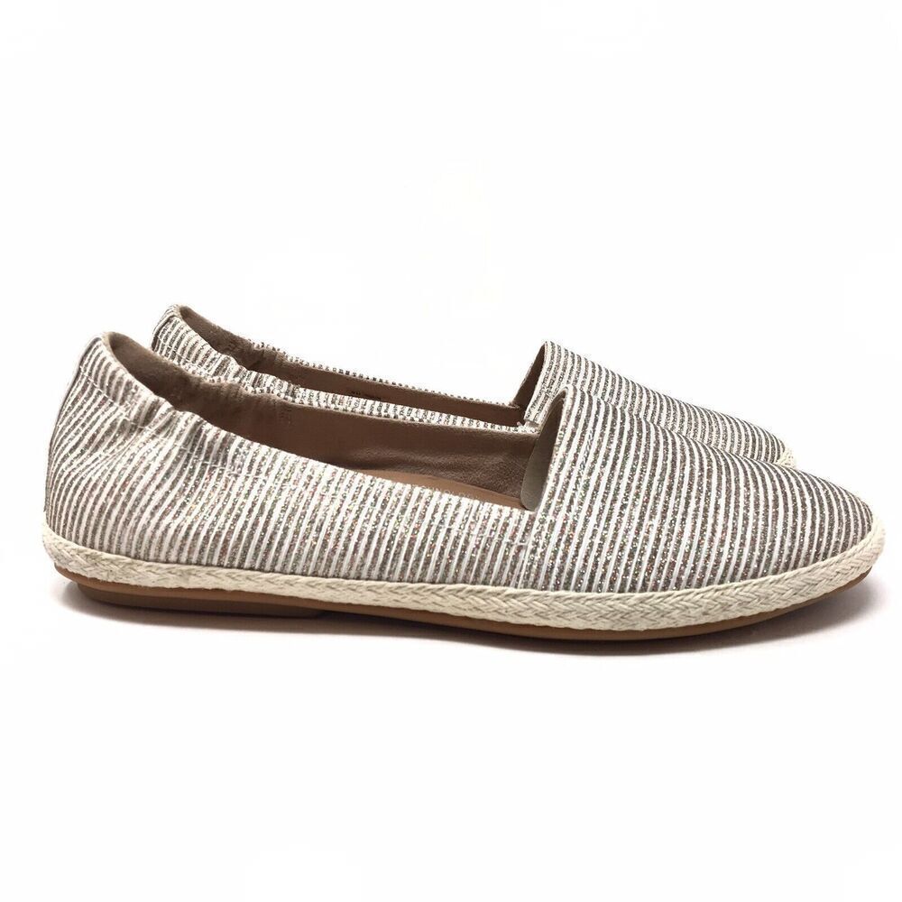 FitFlop Siren Glitter Stripe Espadrille Flats Women’s Size 8.5 Stone Beige